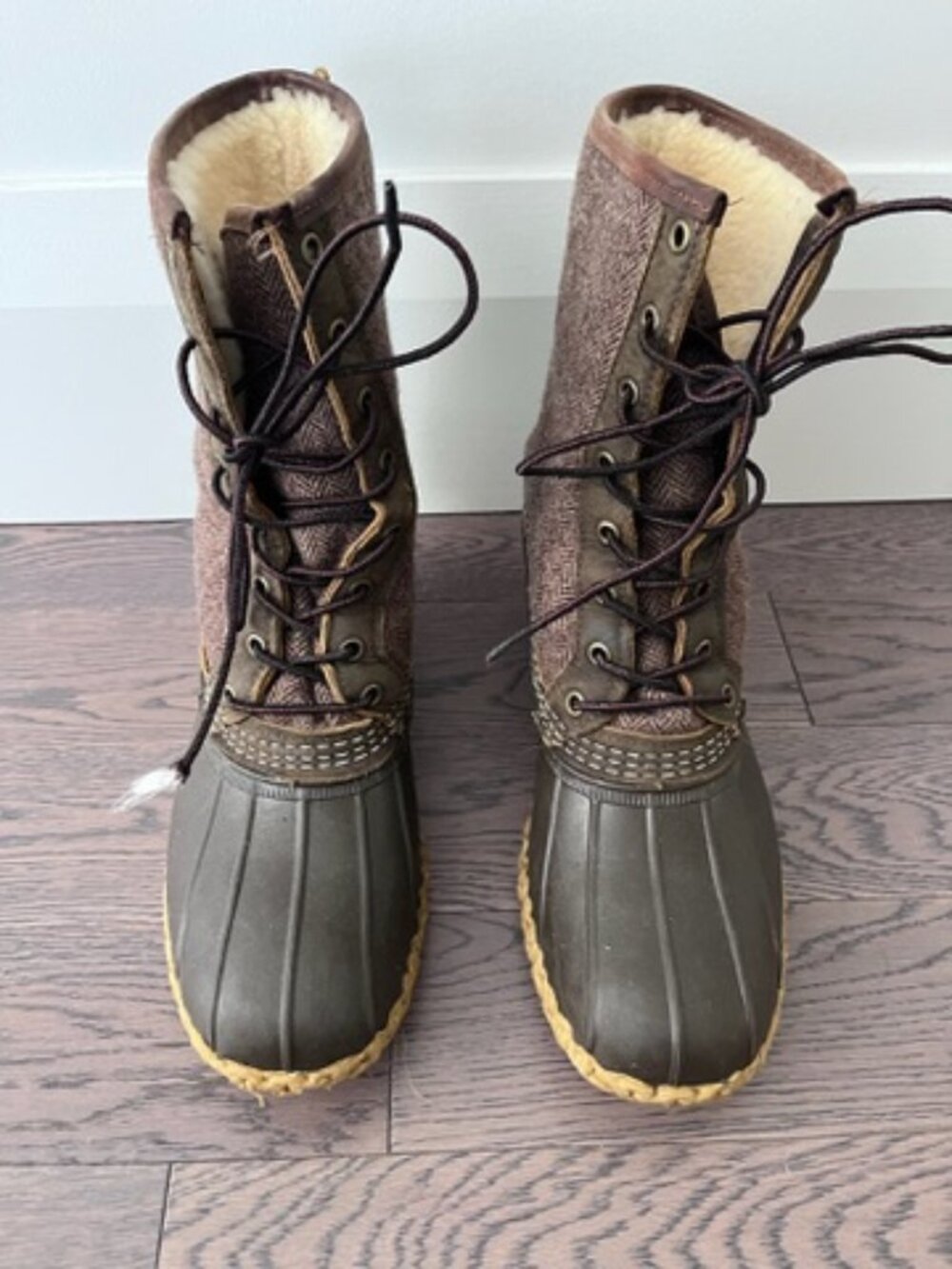 L.L. Bean Bean Boots, Shearling-Lined Tweed Duck Boots, Size 8